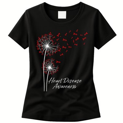 Dandelion Go Red Ribbon Heart Disease Awareness Month Womens T-Shirt