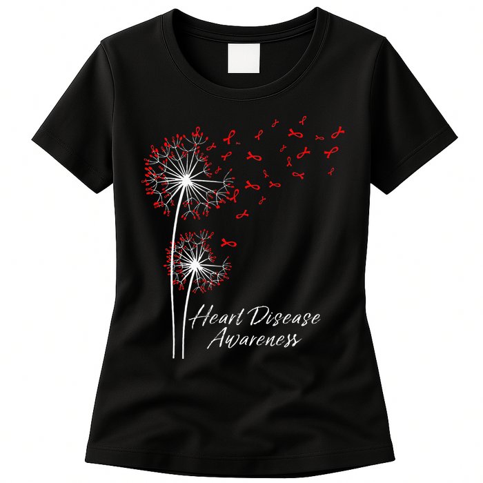 Dandelion Go Red Ribbon Heart Disease Awareness Month Womens T-Shirt