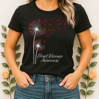 Dandelion Go Red Ribbon Heart Disease Awareness Month Womens T-Shirt