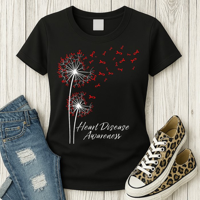 Dandelion Go Red Ribbon Heart Disease Awareness Month Womens T-Shirt