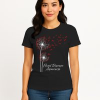 Dandelion Go Red Ribbon Heart Disease Awareness Month Womens T-Shirt