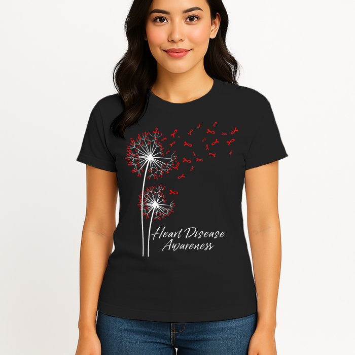 Dandelion Go Red Ribbon Heart Disease Awareness Month Womens T-Shirt