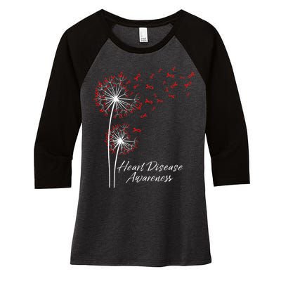 Dandelion Go Red Ribbon Heart Disease Awareness Month Women's Tri-Blend 3/4-Sleeve Raglan Shirt