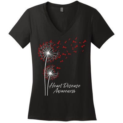 Dandelion Go Red Ribbon Heart Disease Awareness Month Women's V-Neck T-Shirt