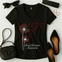 Dandelion Go Red Ribbon Heart Disease Awareness Month Women's V-Neck T-Shirt