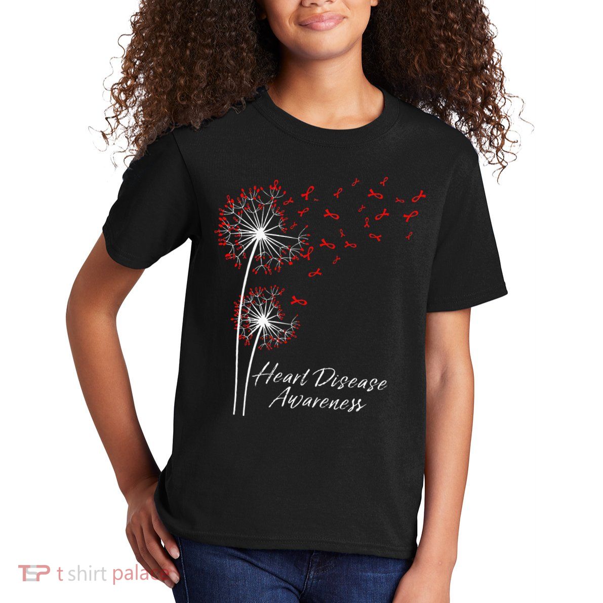 Dandelion Go Red Ribbon Heart Disease Awareness Month Kids T-Shirt