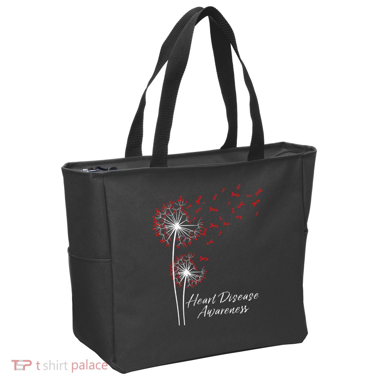 Dandelion Go Red Ribbon Heart Disease Awareness Month Zip Tote Bag