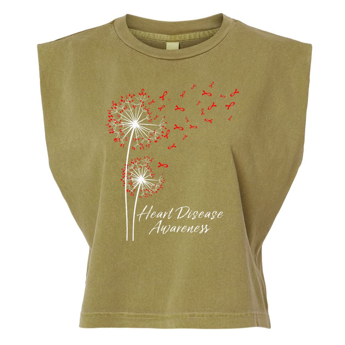 Dandelion Go Red Ribbon Heart Disease Awareness Month Garment-Dyed Women's Muscle Tee
