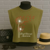 Dandelion Go Red Ribbon Heart Disease Awareness Month Garment-Dyed Women's Muscle Tee