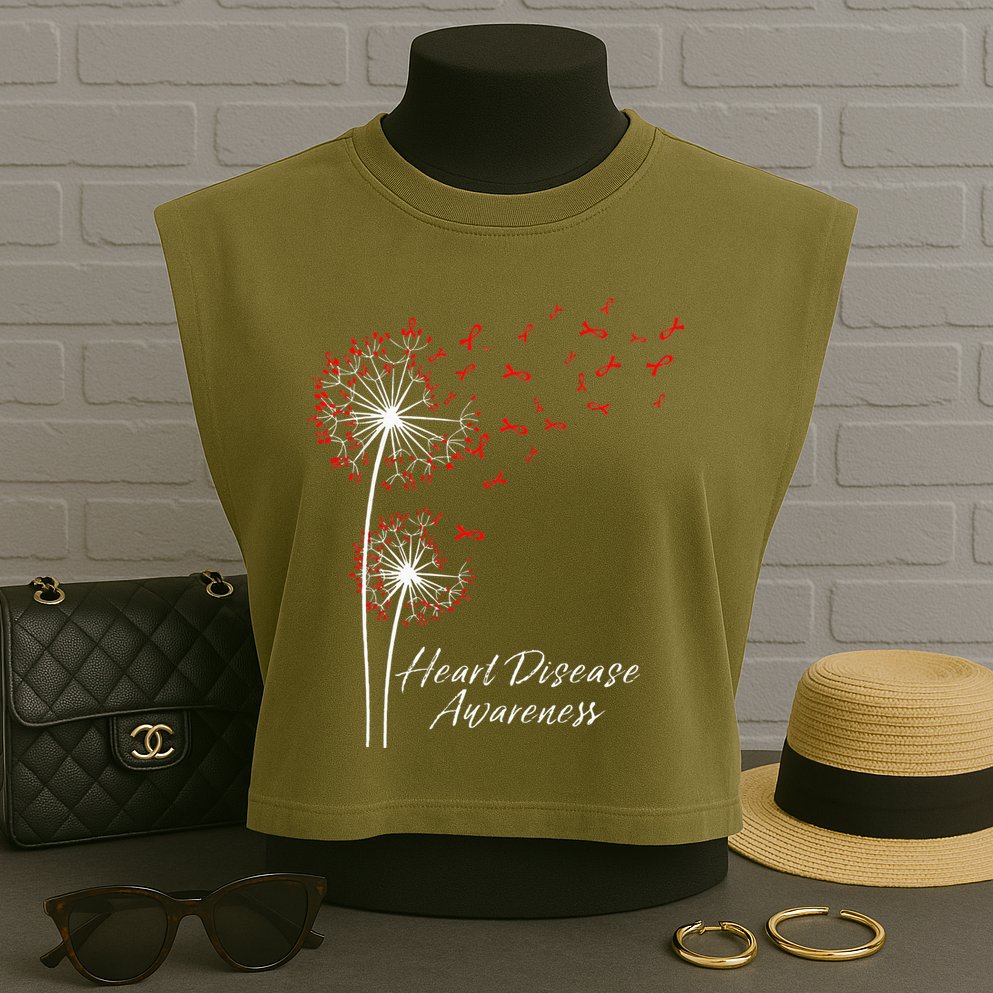 Dandelion Go Red Ribbon Heart Disease Awareness Month Garment-Dyed Women's Muscle Tee