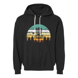 Disc Golf Retro Sunset Frisbee Golf Player Garment-Dyed Fleece Hoodie