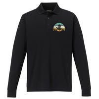 Disc Golf Retro Sunset Frisbee Golf Player Performance Long Sleeve Polo