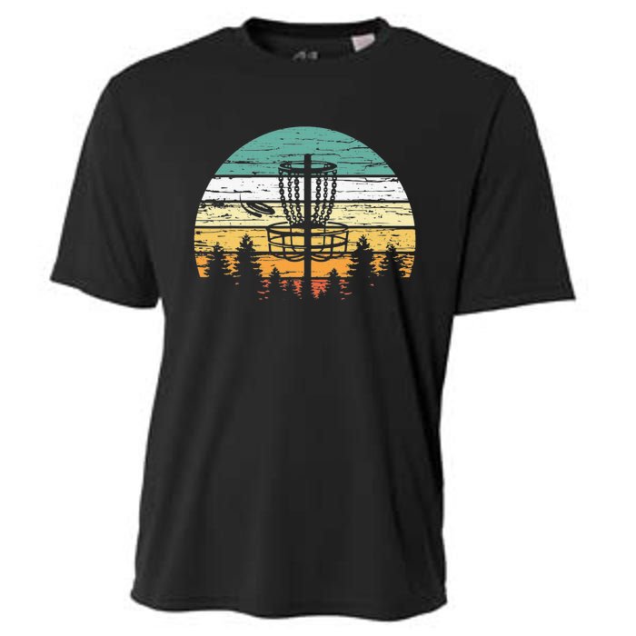 Disc Golf Retro Sunset Frisbee Golf Player Cooling Performance Crew T-Shirt