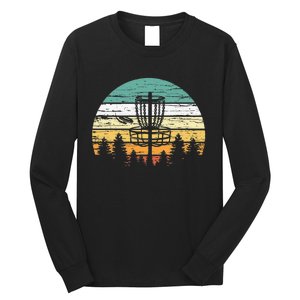 Disc Golf Retro Sunset Frisbee Golf Player Long Sleeve Shirt