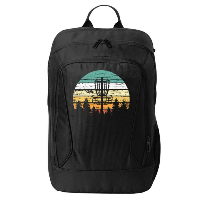 Disc Golf Retro Sunset Frisbee Golf Player City Backpack