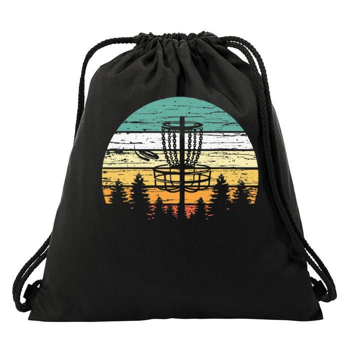 Disc Golf Retro Sunset Frisbee Golf Player Drawstring Bag