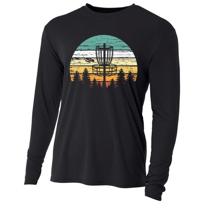 Disc Golf Retro Sunset Frisbee Golf Player Cooling Performance Long Sleeve Crew