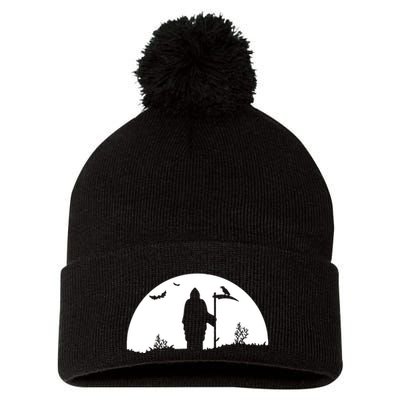 Death Grim Reaper Graphic Pom Pom 12in Knit Beanie