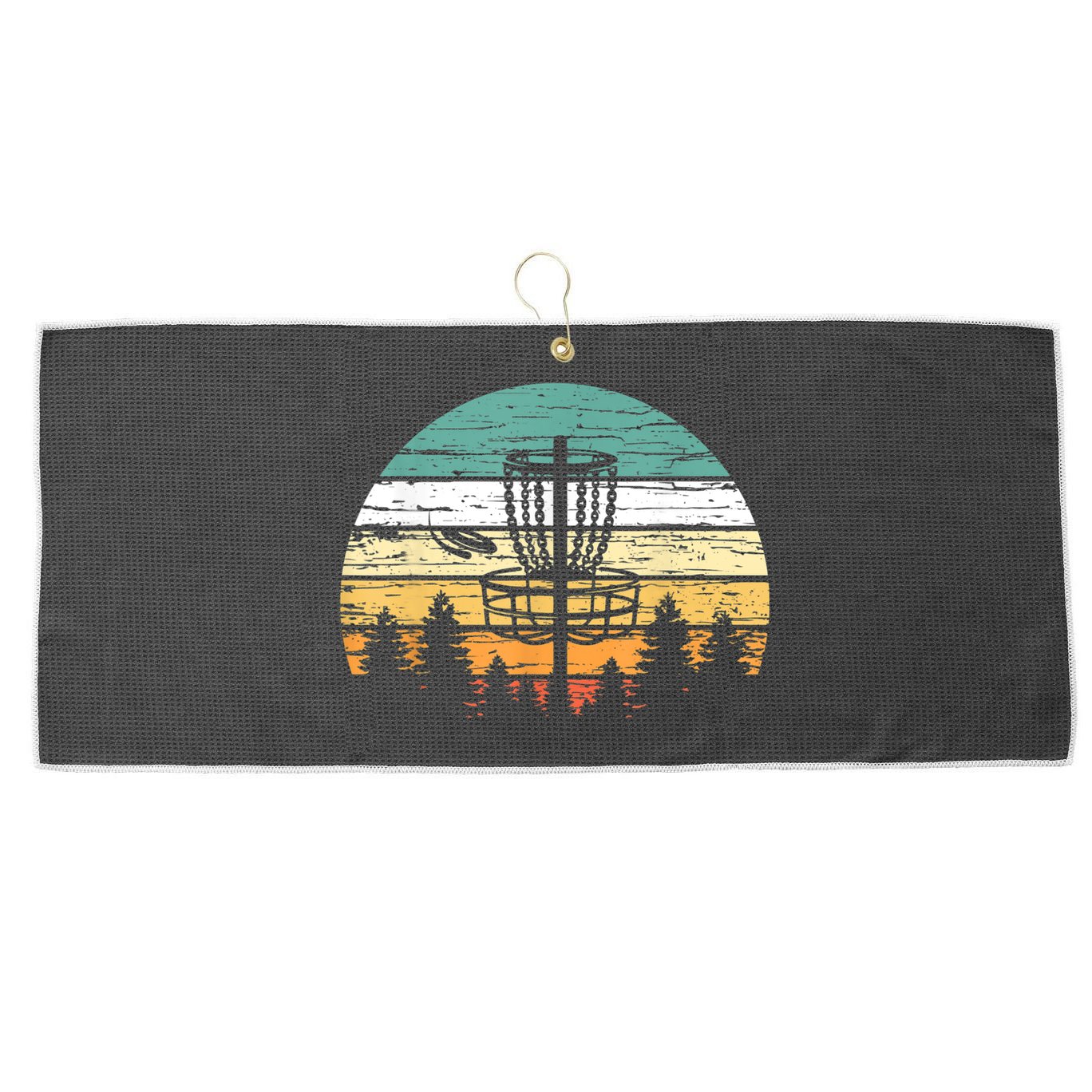 Disc Golf Retro Shirt, Sunset Vintage Frisbee Golf Large Microfiber Waffle Golf Towel
