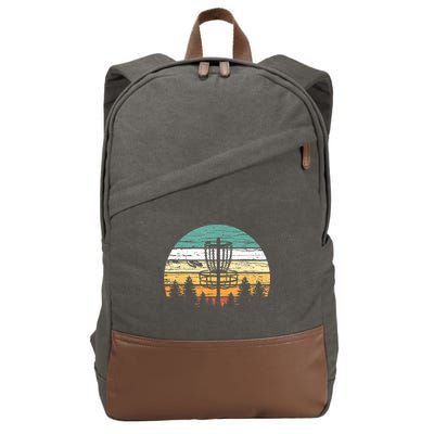 Disc Golf Retro Shirt, Sunset Vintage Frisbee Golf Cotton Canvas Backpack