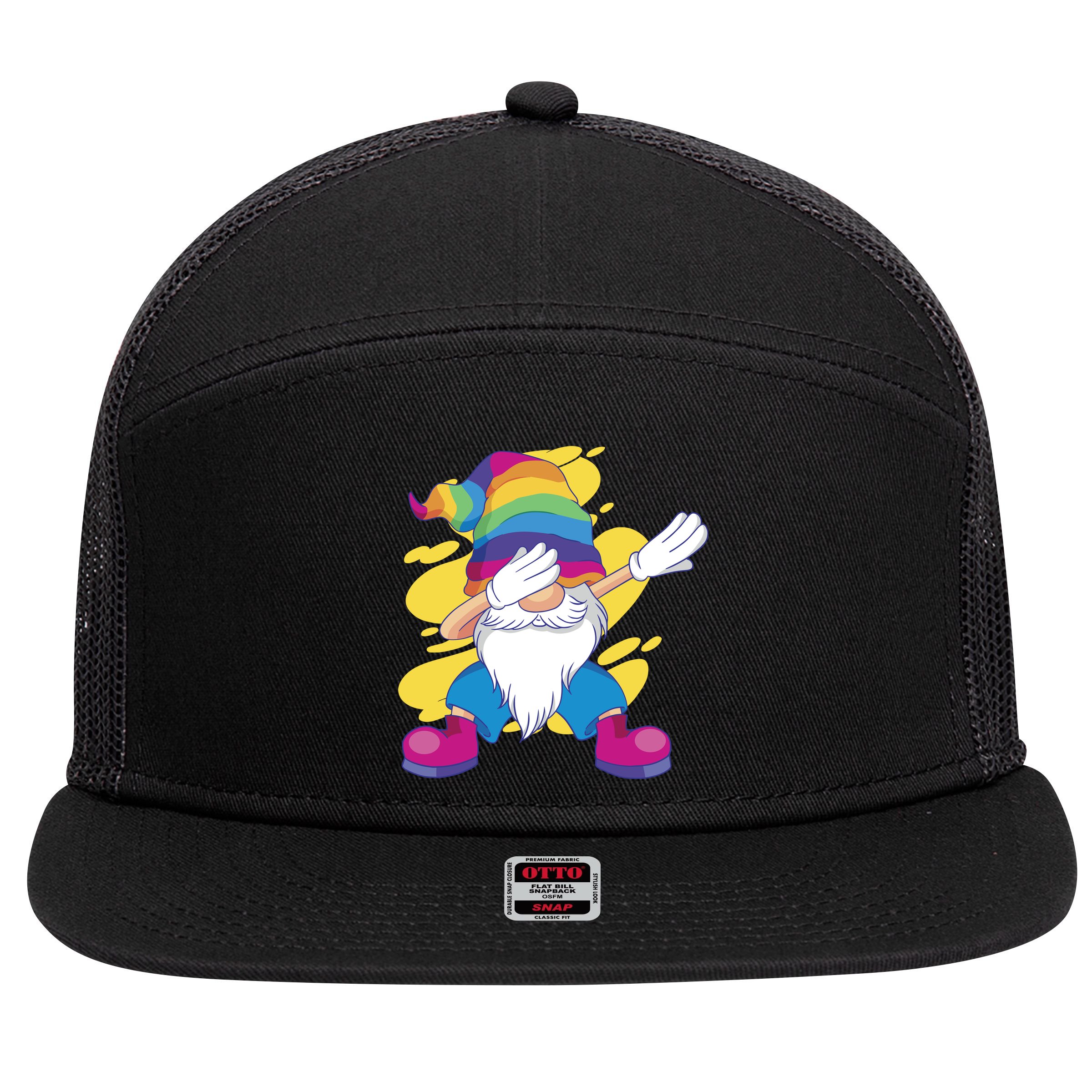 Dabbing Gnome Rainbow 7 Panel Mesh Trucker Snapback Hat