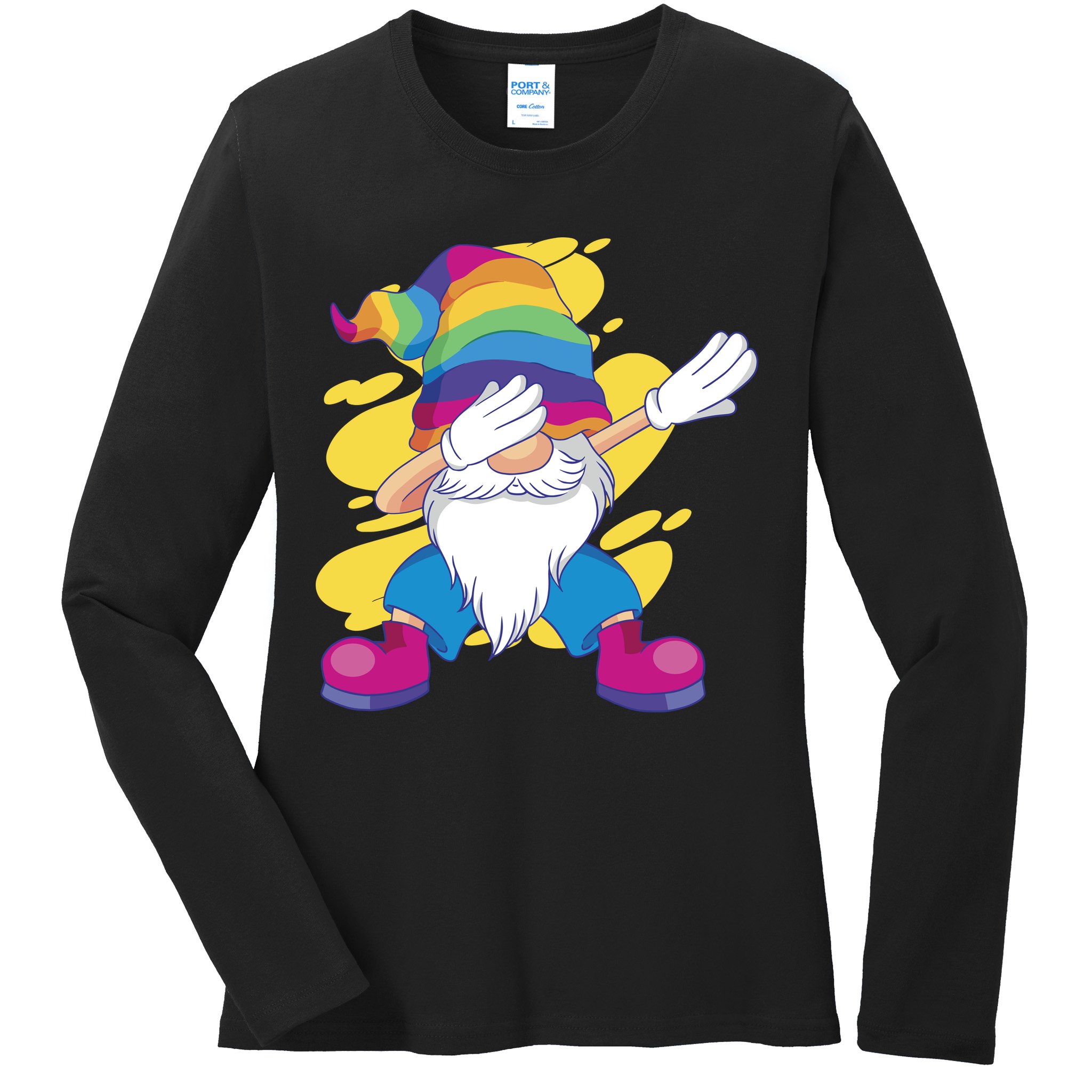 Dabbing Gnome Rainbow Ladies Long Sleeve Shirt