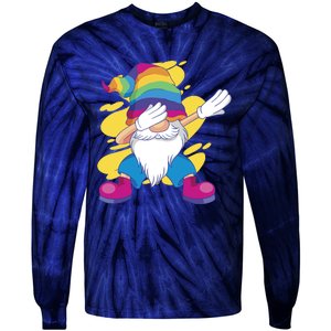 Dabbing Gnome Rainbow Tie-Dye Long Sleeve Shirt