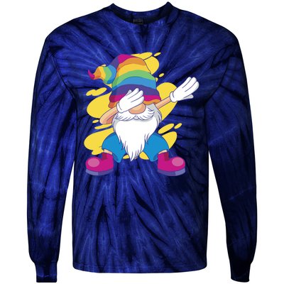 Dabbing Gnome Rainbow Tie-Dye Long Sleeve Shirt