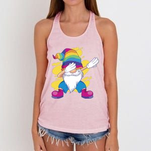 Dabbing Gnome Rainbow Women's Knotted Racerback Tank