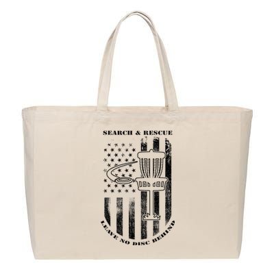 Disc Golf Rescue Squad Never Lose a Disc Black Cotton Canvas Jumbo Tote