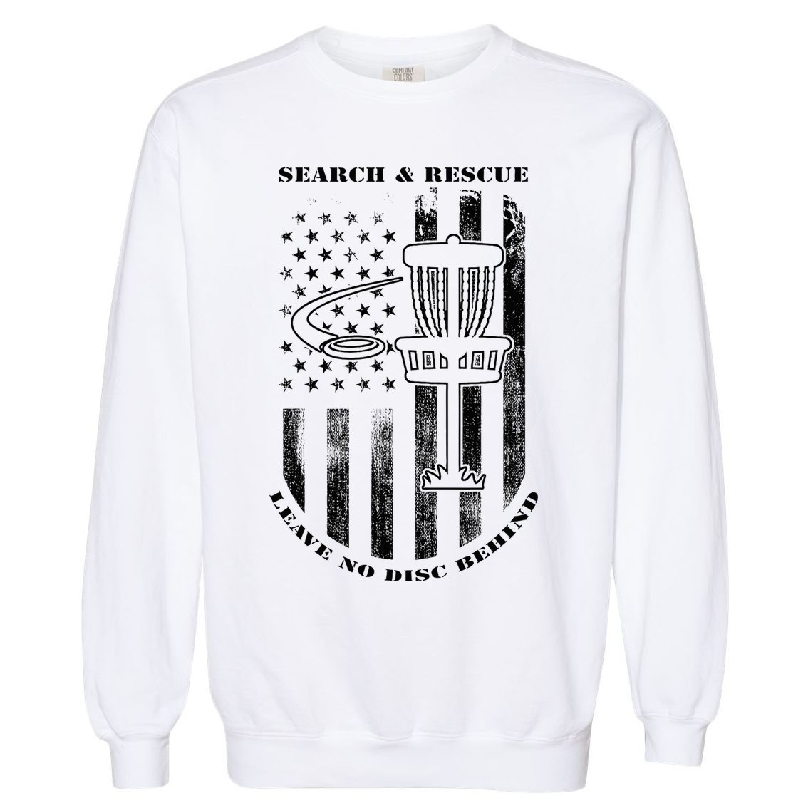 Disc Golf Rescue Squad Never Lose a Disc Black Garment-Dyed Sweatshirt