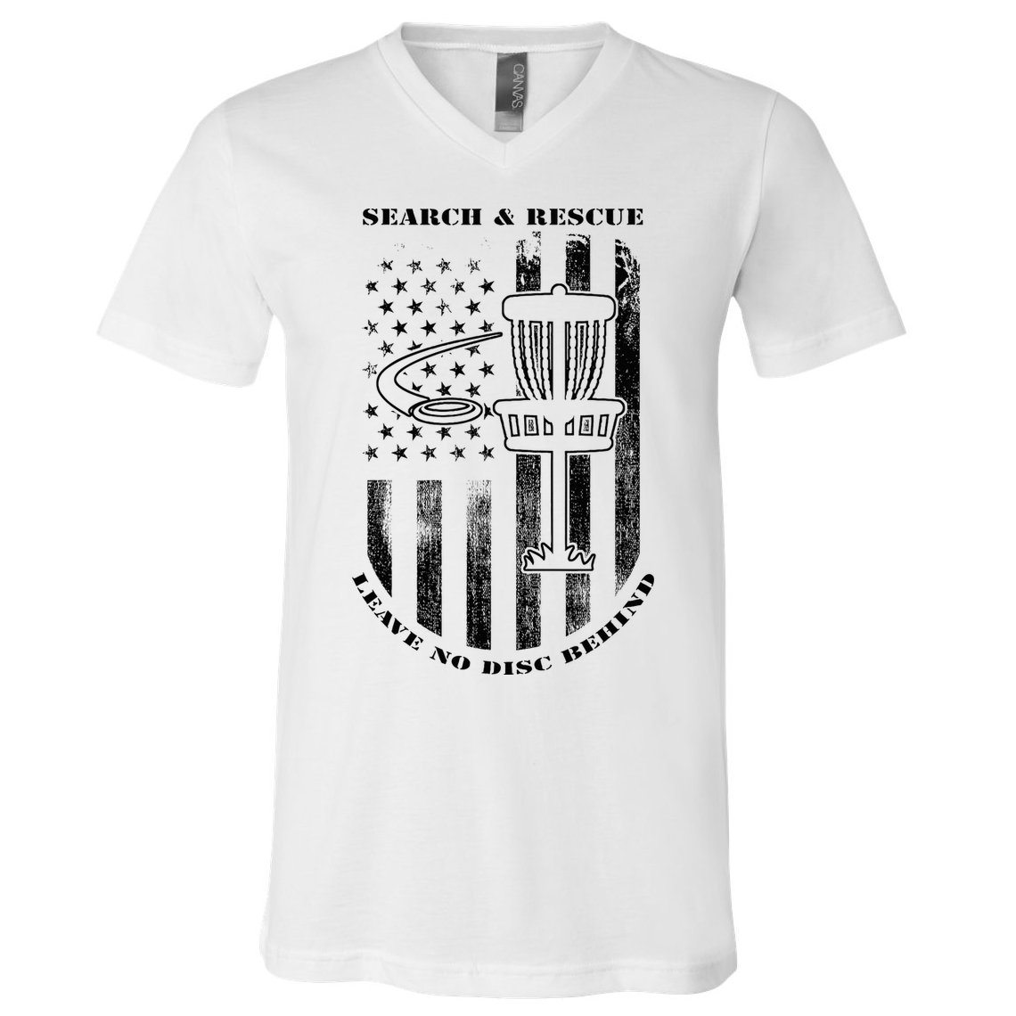 Disc Golf Rescue Squad Never Lose a Disc Black V-Neck T-Shirt