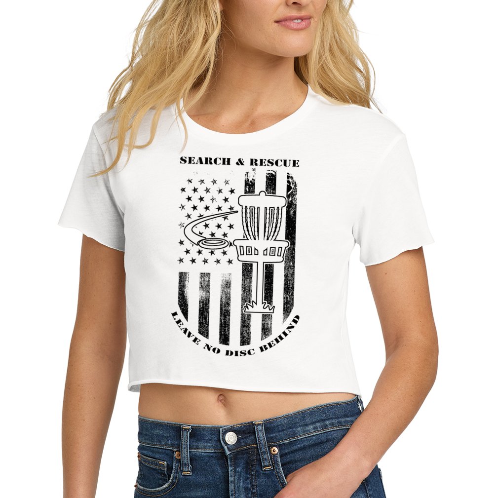 Disc Golf Rescue Squad Never Lose a Disc Black Women's Crop Top Tee