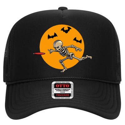 Disc Golfing Skeleton Halloween Disc Golf Halloween High Crown Mesh Back Trucker Hat