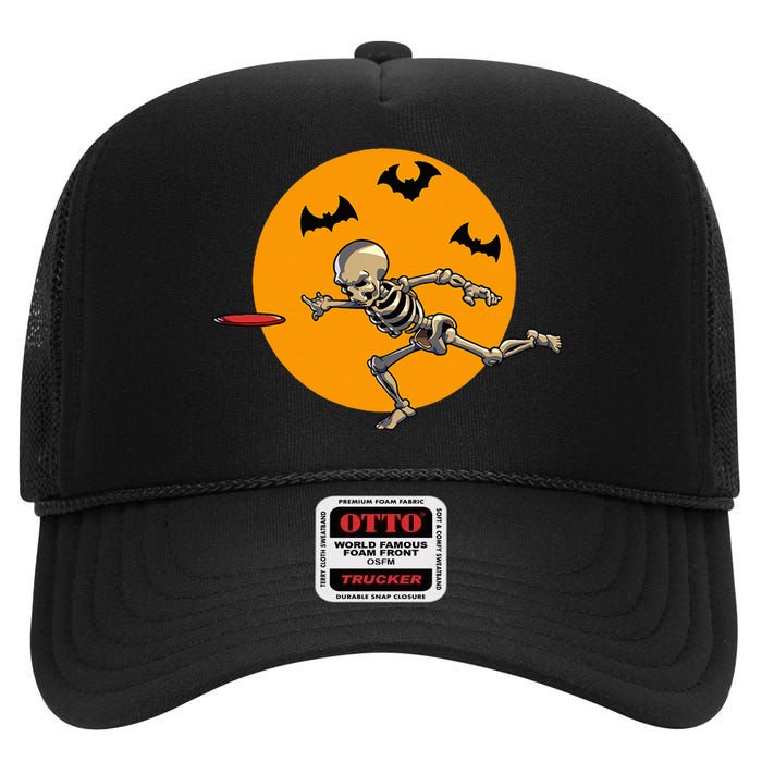 Disc Golfing Skeleton Halloween Disc Golf Halloween High Crown Mesh Back Trucker Hat