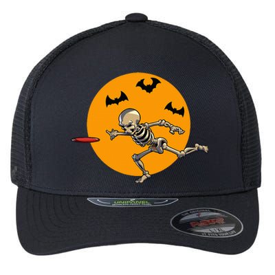 Disc Golfing Skeleton Halloween Disc Golf Halloween Flexfit Unipanel Trucker Cap