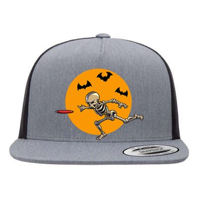 Disc Golfing Skeleton Halloween Disc Golf Halloween Flat Bill Trucker Hat