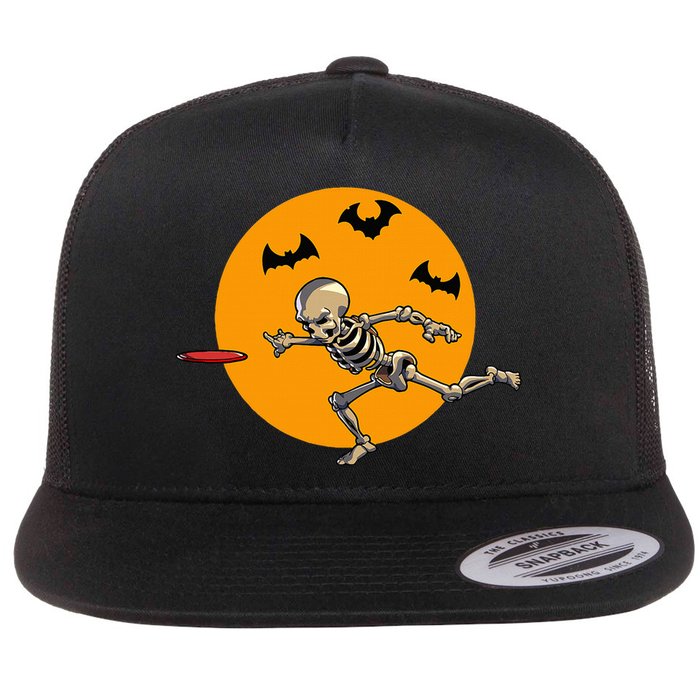 Disc Golfing Skeleton Halloween Disc Golf Halloween Flat Bill Trucker Hat