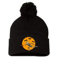 Disc Golfing Skeleton Halloween Disc Golf Halloween Pom Pom 12in Knit Beanie