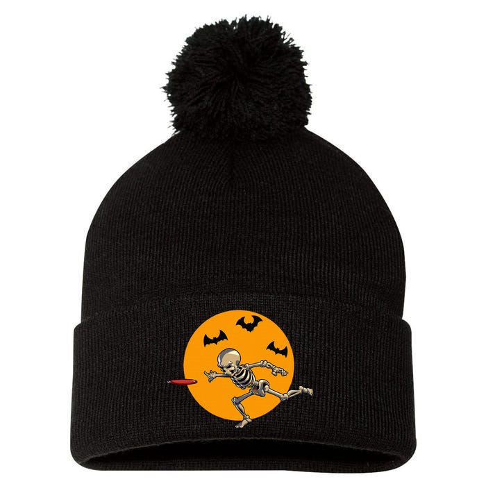 Disc Golfing Skeleton Halloween Disc Golf Halloween Pom Pom 12in Knit Beanie