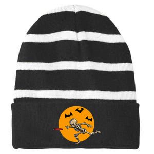 Disc Golfing Skeleton Halloween Disc Golf Halloween Striped Beanie with Solid Band