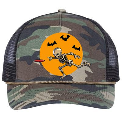 Disc Golfing Skeleton Halloween Disc Golf Halloween Retro Rope Trucker Hat Cap