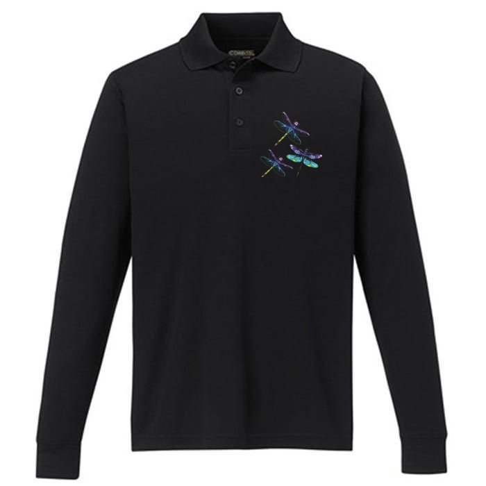 Dragonfly Gift Spirit Animal Chakra Color Dragonflies Performance Long Sleeve Polo