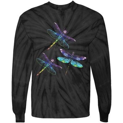 Dragonfly Gift Spirit Animal Chakra Color Dragonflies Tie-Dye Long Sleeve Shirt