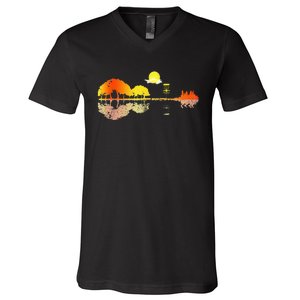 Disc Golf Sunset Guitar Guitarist Player Golfing V-Neck T-Shirt