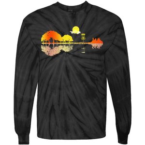 Disc Golf Sunset Guitar Guitarist Player Golfing Tie-Dye Long Sleeve Shirt