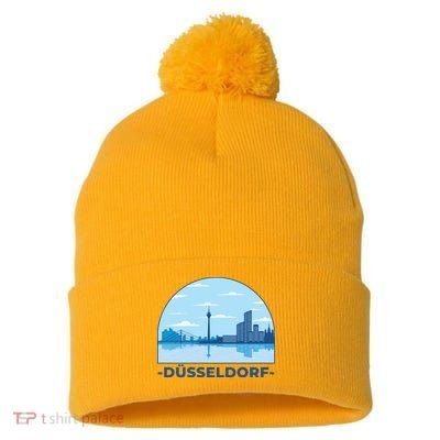 Dusseldorf Germany Skyline Pom Pom 12in Knit Beanie