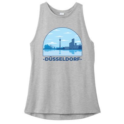 Dusseldorf Germany Skyline Ladies PosiCharge Tri-Blend Wicking Tank