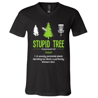 Disc Golf Stupid Tree Noun Dictionary Gift Midrange Driver V-Neck T-Shirt