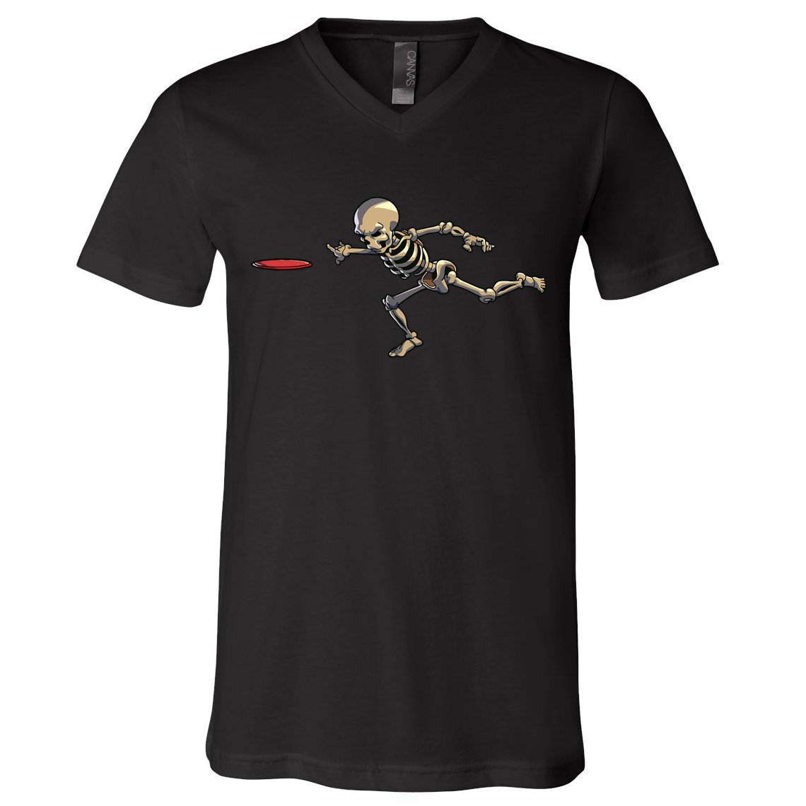 Disc Golfing Skeleton Halloween Disc Golf Halloween V-Neck T-Shirt